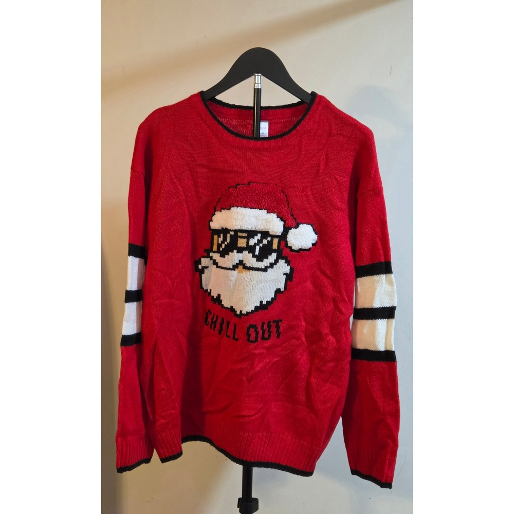 Holiday Time Chill Out Christmas Holiday Sweater Women's Size XXL (18) Red Santa